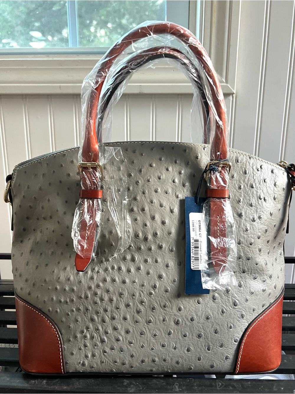 Dooney & Bourke Ostrich Domed Zip Zip Satchel in Grey NWT - Picture 3 of 9